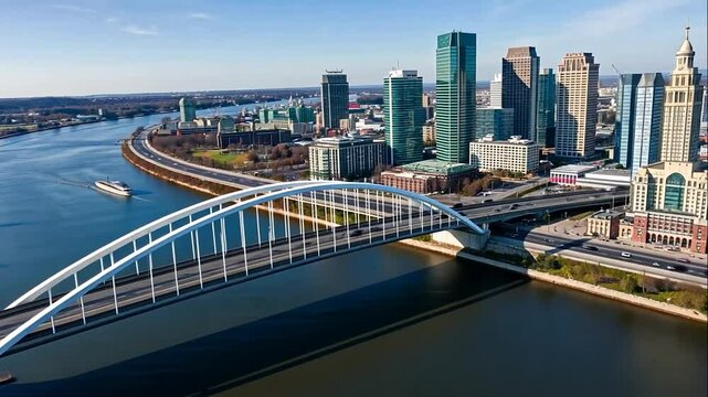 Aerial View of Providence Rhode Island Skyline with the I-195 Washington Bridge