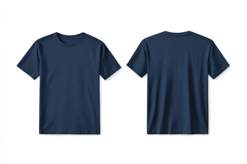 Navy blue t-shirt displayed on a plain background showcasing front and back views for apparel design or product listing