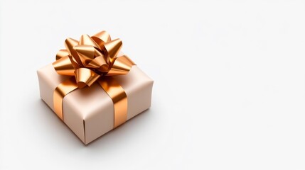 Obraz premium Elegant Gift Box Wrapped in Paper with Ribbon on White Isolated Background. Generative AI