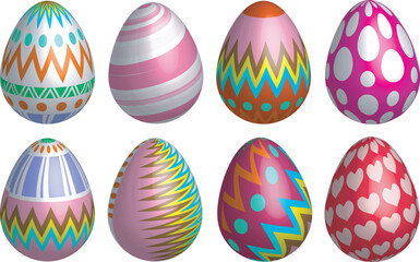Realistic Easter eggs isolated . Set of realistic easter eggs flat design on white background. Easter eggs realistic vector illustration 3d effect. Colorful and isolated easter eggs