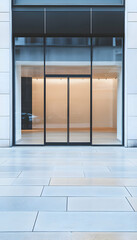 Empty modern retail store with a glass shop window, representing vacant commercial spaces  -