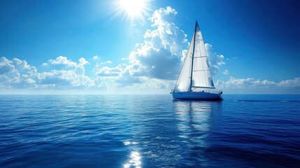 Sunny day sailboat sailing on calm ocean