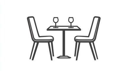 Fototapeta premium Simple outline of a table and chairs with glasses, for restaurant or cafe