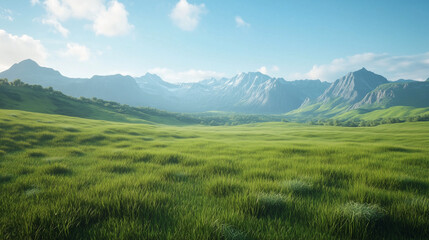 Obraz premium Awe-Inspiring Mountain Meadow Landscape: A Breathtaking View of Nature's Majesty