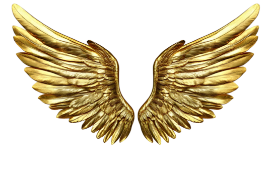 Golden wings isolated on transparent background - Generative AI
