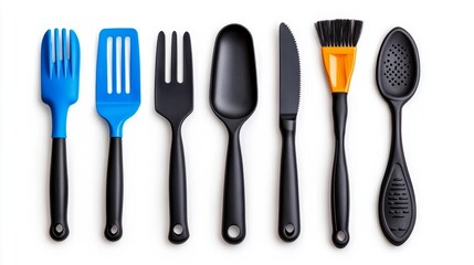 Various outdoor cooking tools with different colors and designs isolated on white background. Generative AI