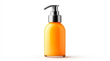 Orange Liquid Soap Bottle with Pump on White Background Isolated. Generative AI