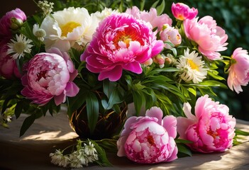 exquisite close vibrant floral arrangement showcasing natural elegance bright colors lush petals greenery, bouquet, flowers, pedals, leaf, plant, bloom