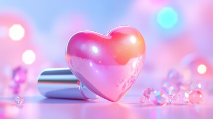 Obraz premium Heart-Shaped Lipstick with Neon Color and Metallic Finish. Generative AI