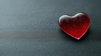 Fototapeta premium A stunning red heart made of glass lies on a smooth, dark surface, symbolizing love and connection with its vibrant color