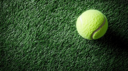 A captivating image of a tennis ball on lush green grass, showcasing its vibrant color and textured surface in the background of a lively sports setting.