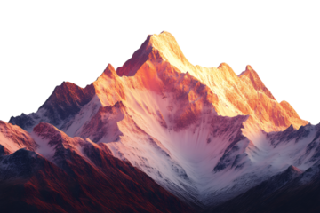 Sunlit mountain peak isolated. A majestic snow-covered summit bathed in warm golden and red hues, creating a dramatic and breathtaking scene. AI generated.  .