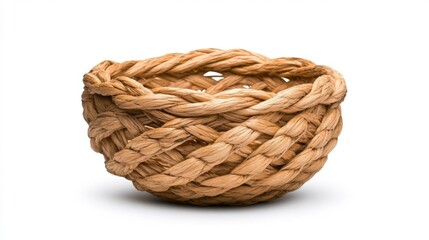 Obraz premium Handwoven Jute Basket with Intricate Braided Pattern Isolated on White. Generative AI