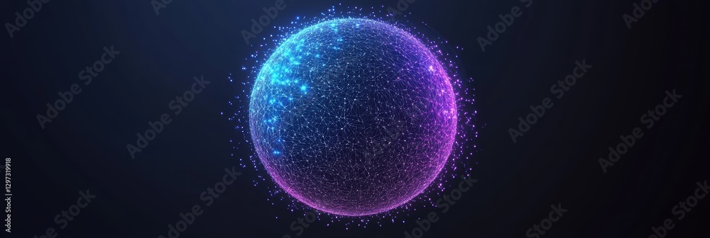 Wall mural graphic layout showcasing digital concepts with vibrant spherical design and network connections