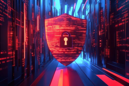 Creative graphic layout design for digital security advertising in a futuristic environment