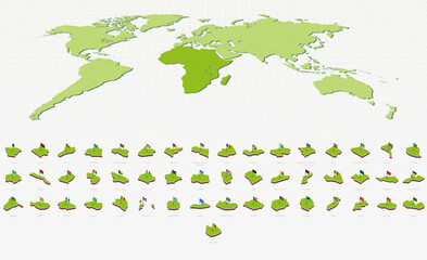 African Maps and Flags in Isometric Style. Isometric Maps Collection