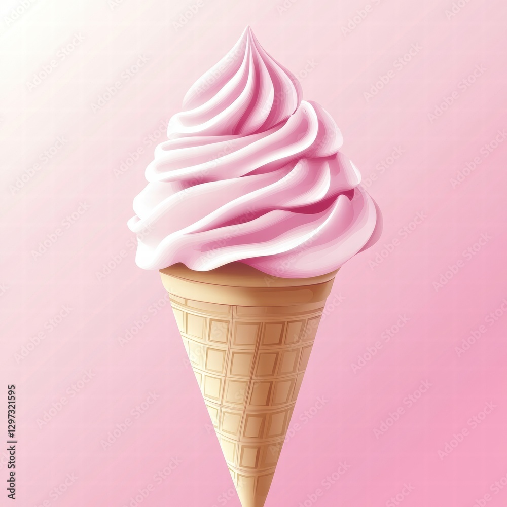 Poster soft serve ice cream cone with pink swirls against a pastel pink background on a warm day. generativ