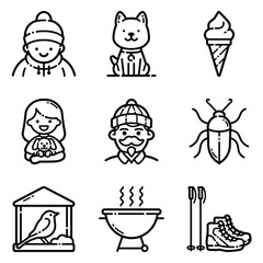 Park Flat Icon Set Isolated On White Background