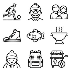 Park Flat Icon Set Isolated On White Background