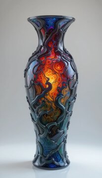 Ornate crystal vase with lava-like organic biomorphs