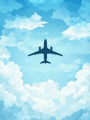 Fototapeta premium Flight over a blue sky with soft white clouds, capturing a serene moment of air travel and adventure in the daytime. Generative AI