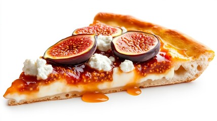 Trendy Fig Pizza with Goat Cheese and Honey on an Isolated White Background. Generative AI