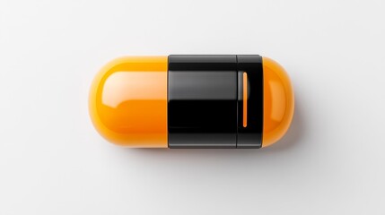 A sleek modern orange pill capsule with a black band isolated on white background. Generative AI