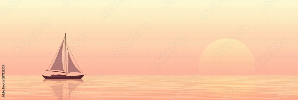 Aufkleber sailboat gliding across calm waters during sunset with soft pastel colors in the sky and reflections