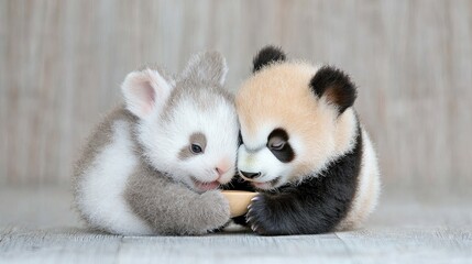 Cute Panda Cubs Sharing Food