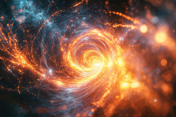 Obraz premium A fiery, swirling vortex of energy and light in space, resembling a cosmic nebula or wormhole.