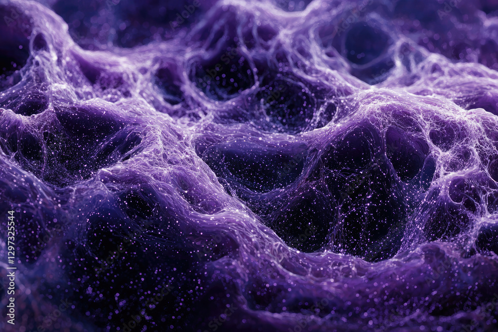 Aufkleber abstract purple cosmic nebula with intricate web-like structures and glowing particles.