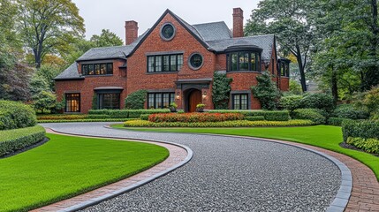 Elegant Brick Mansion with Winding Driveway