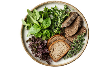 Unleavened Bread and Bitter Herbs Plate Used in Sacred Passover Rituals Isolated on transparent background.
