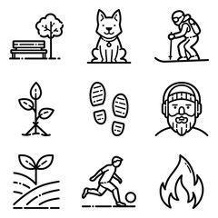 Park Flat Icon Set Isolated On White Background