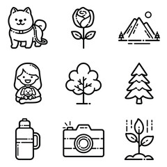 Park Flat Icon Set Isolated On White Background