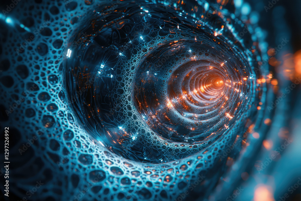 Aufkleber abstract swirling tunnel with glowing orange and blue fractal patterns, creating a mesmerizing visua