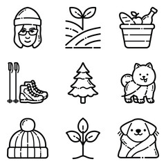 Park Flat Icon Set Isolated On White Background