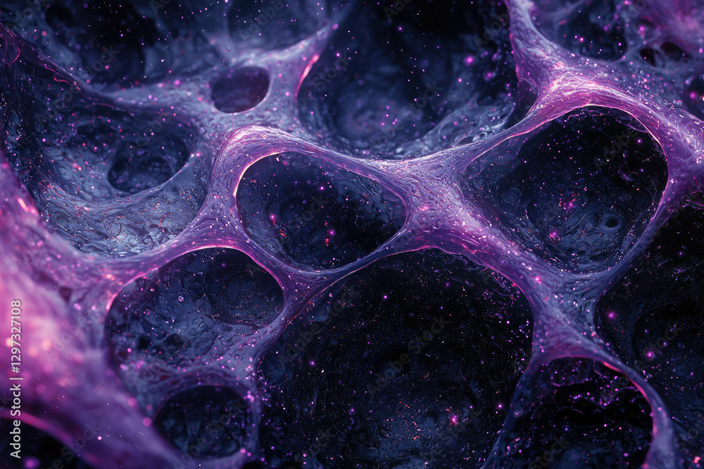 Aufkleber abstract cosmic network of interconnected purple glowing structures resembling a nebula or cellular 