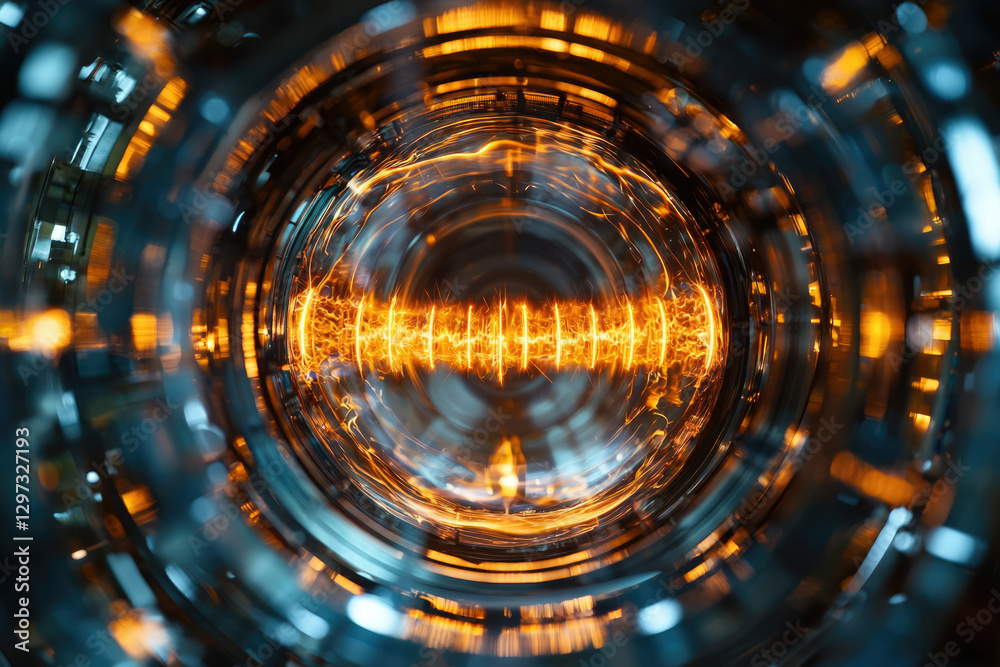 Poster abstract image depicting a futuristic energy source or technological marvel with vibrant orange and 