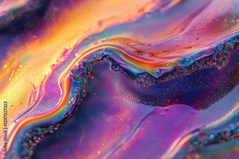 Aufkleber Abstract iridescent fluid art with vibrant colors and swirling patterns creating a mesmerizing visual experience.