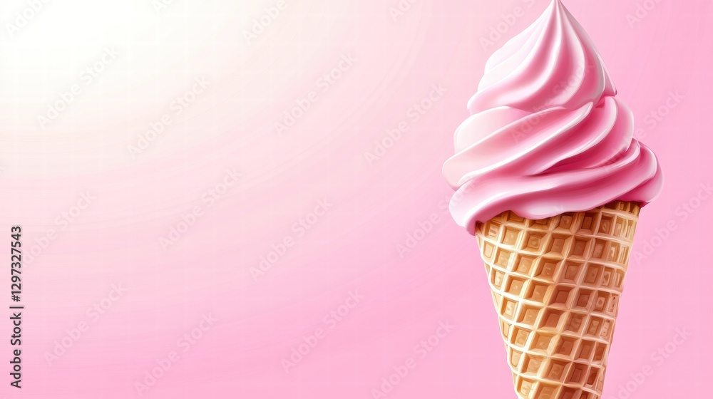 Poster enjoying a delicious pink swirl ice cream cone on a sunny day with a pastel background. generative a