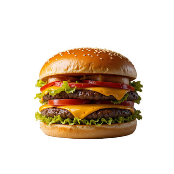 Double Cheeseburger: Juicy Beef, Melted Cheese isolated on transparent background