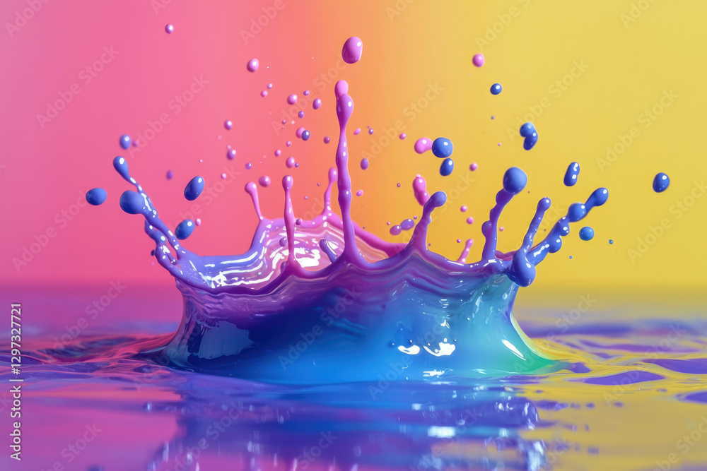 Poster vibrant purple and blue paint splash creating a mesmerizing crown-like shape against a colorful back