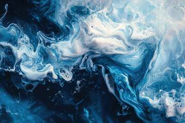Obraz premium Abstract swirling blue and white paint creating a mesmerizing fluid art piece.