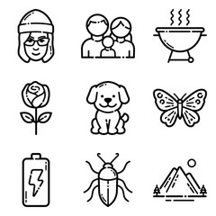 Park Flat Icon Set Isolated On White Background