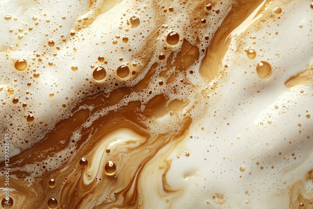 Poster abstract image of swirling coffee foam and milk, creating a marbled texture.