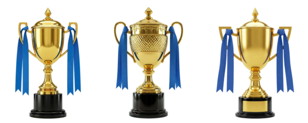 trophy cup with blue ribbons