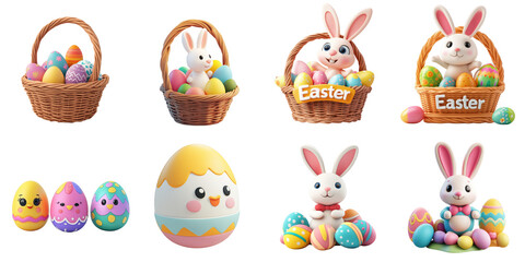 Fototapeta premium Easter object png set collection in 3d transparent no background in plasticine concept.