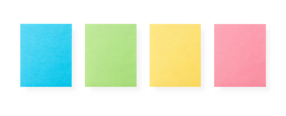 set of four colorful sticky notes isolated on transparent background