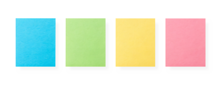set of four colorful sticky notes isolated on transparent background